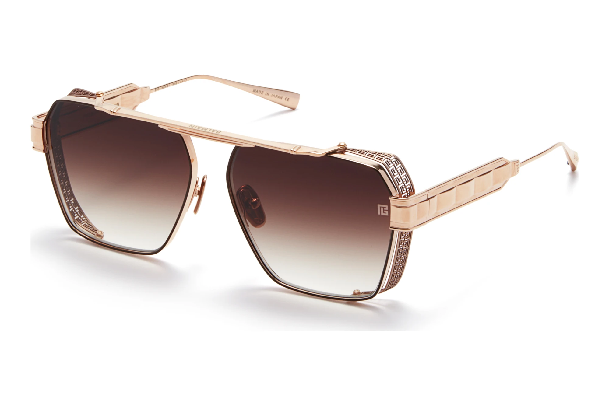 Balmain Paris   BPS-155 B Dark Chocolate Brown to Clear w Full Black Mirror Lenses - ARRose Gold - Brown Enamel - w